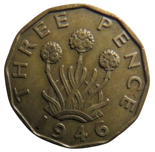 1946 King George VI Brass Threepence Coin - Scarce Date