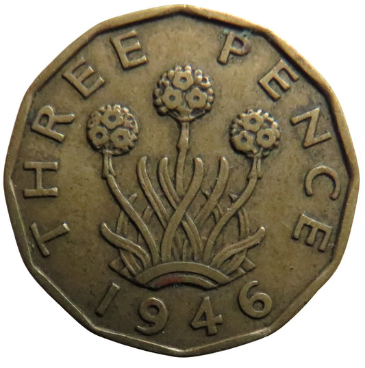 1946 King George VI Brass Threepence Coin - Scarce Date