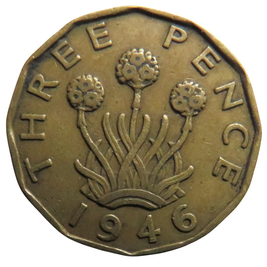 1946 King George VI Brass Threepence Coin - Scarce Date