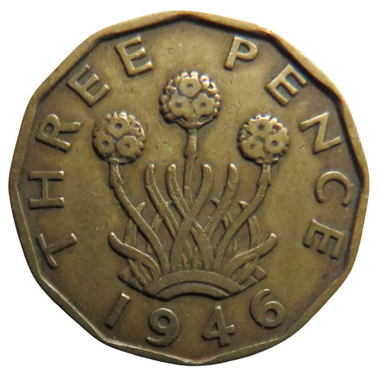 1946 King George VI Brass Threepence Coin - Scarce Date