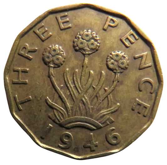 1946 King George VI Brass Threepence Coin - Scarce Date