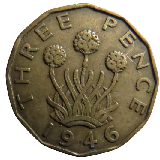 1946 King George VI Brass Threepence Coin - Scarce Date