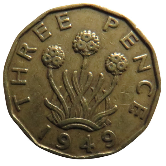 1949 King George VI Brass Threepence Coin - Scarce Date