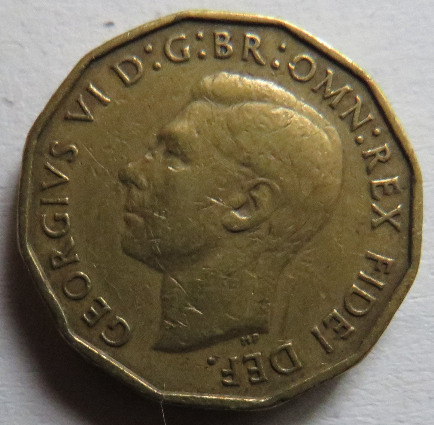 1949 King George VI Brass Threepence Coin - Scarce Date