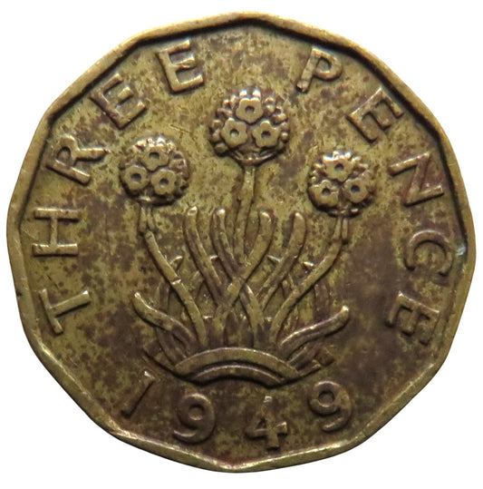 1949 King George VI Brass Threepence Coin - Scarce Date