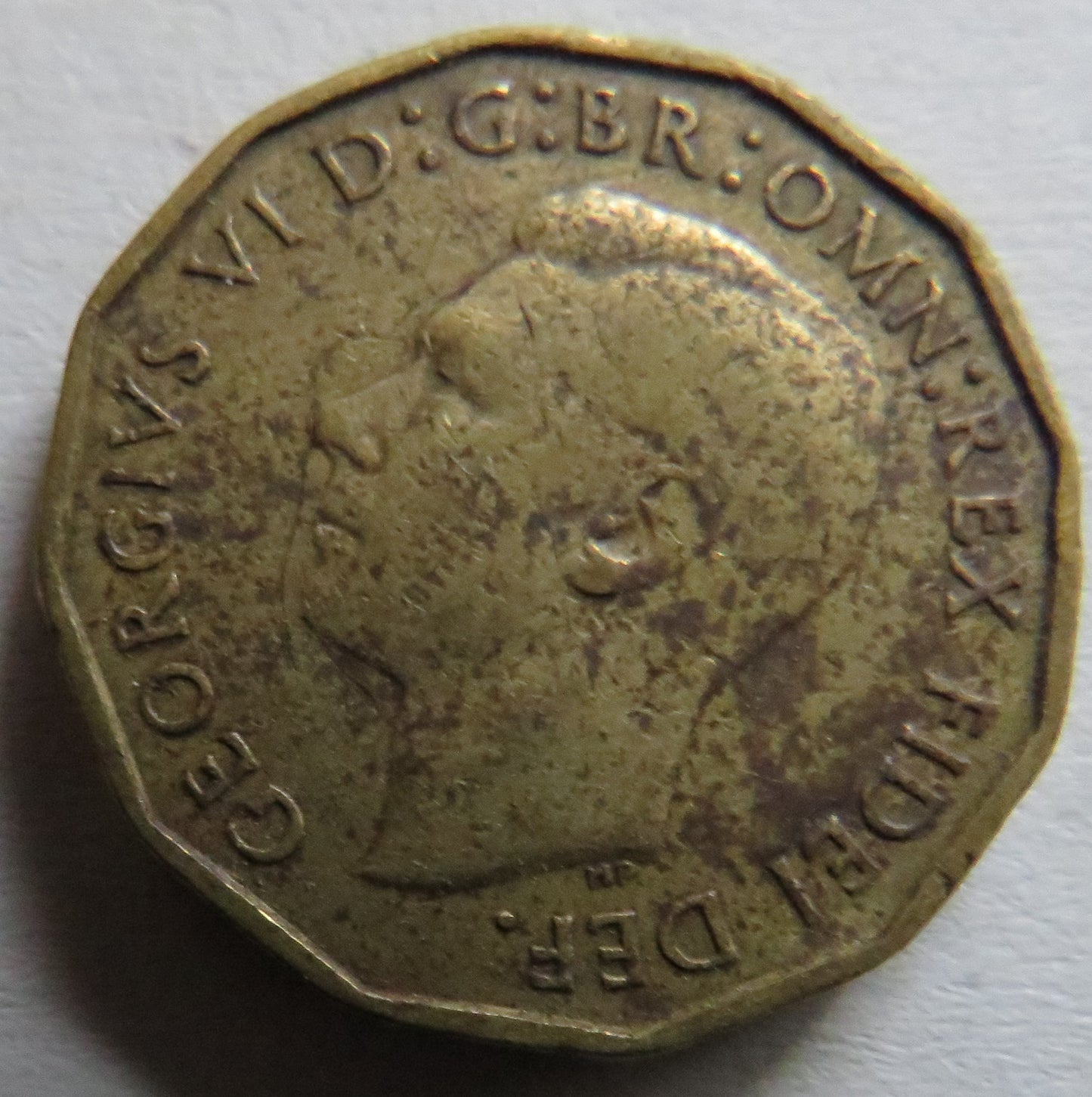 1949 King George VI Brass Threepence Coin - Scarce Date