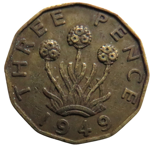 1949 King George VI Brass Threepence Coin - Scarce Date