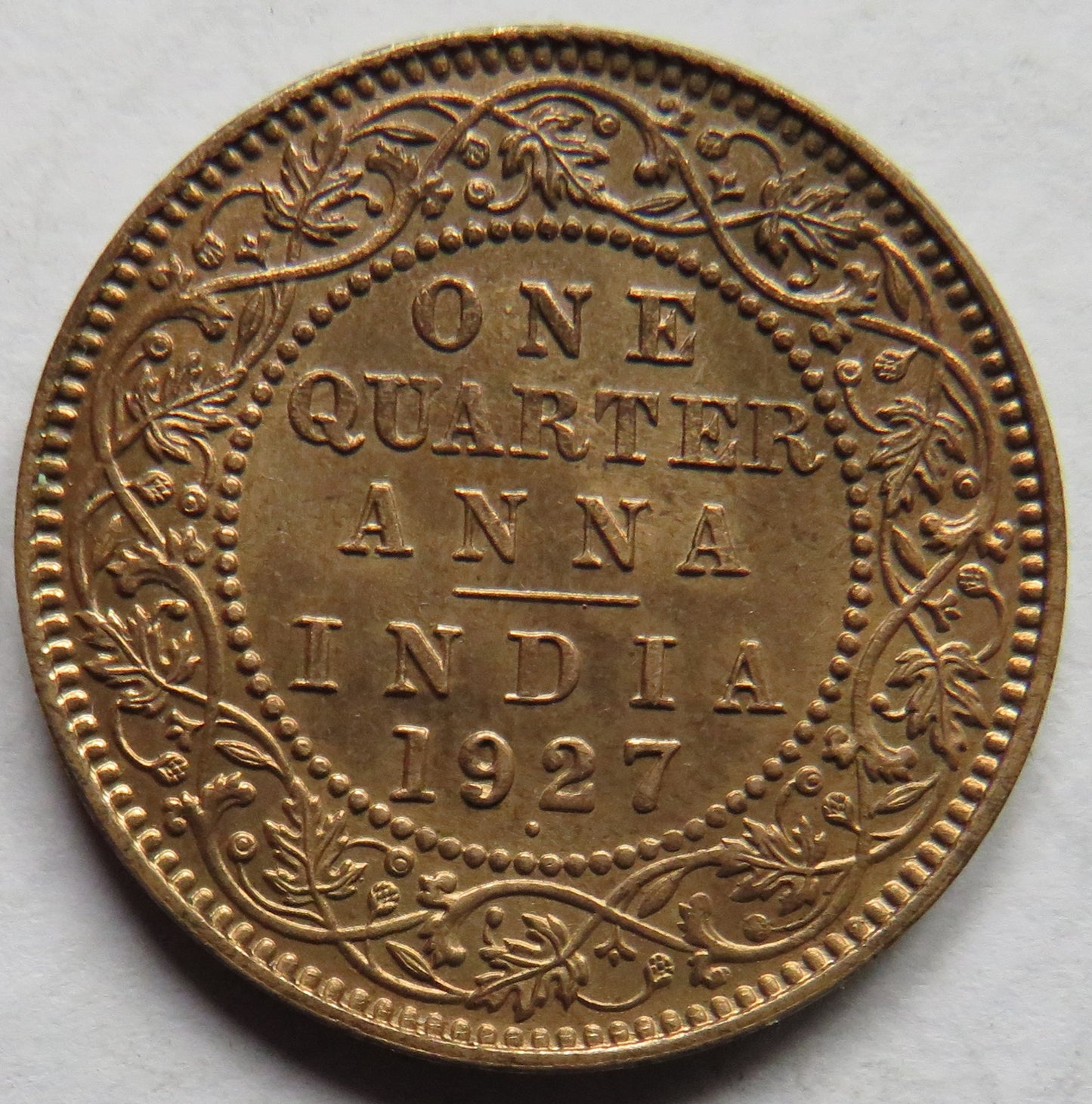 1927 King George V India 1/4 Anna Coin In High Grade
