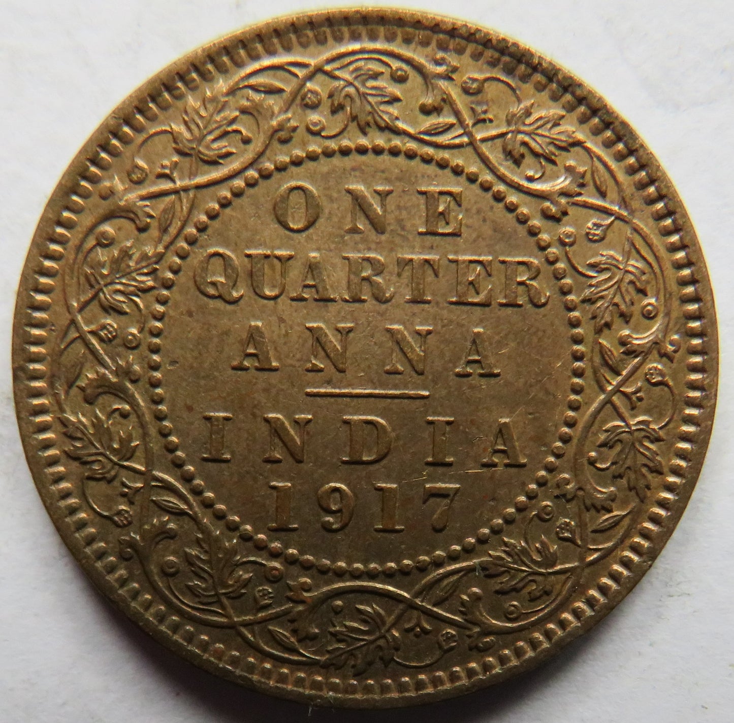 1917 King George V India 1/4 Anna Coin In High Grade