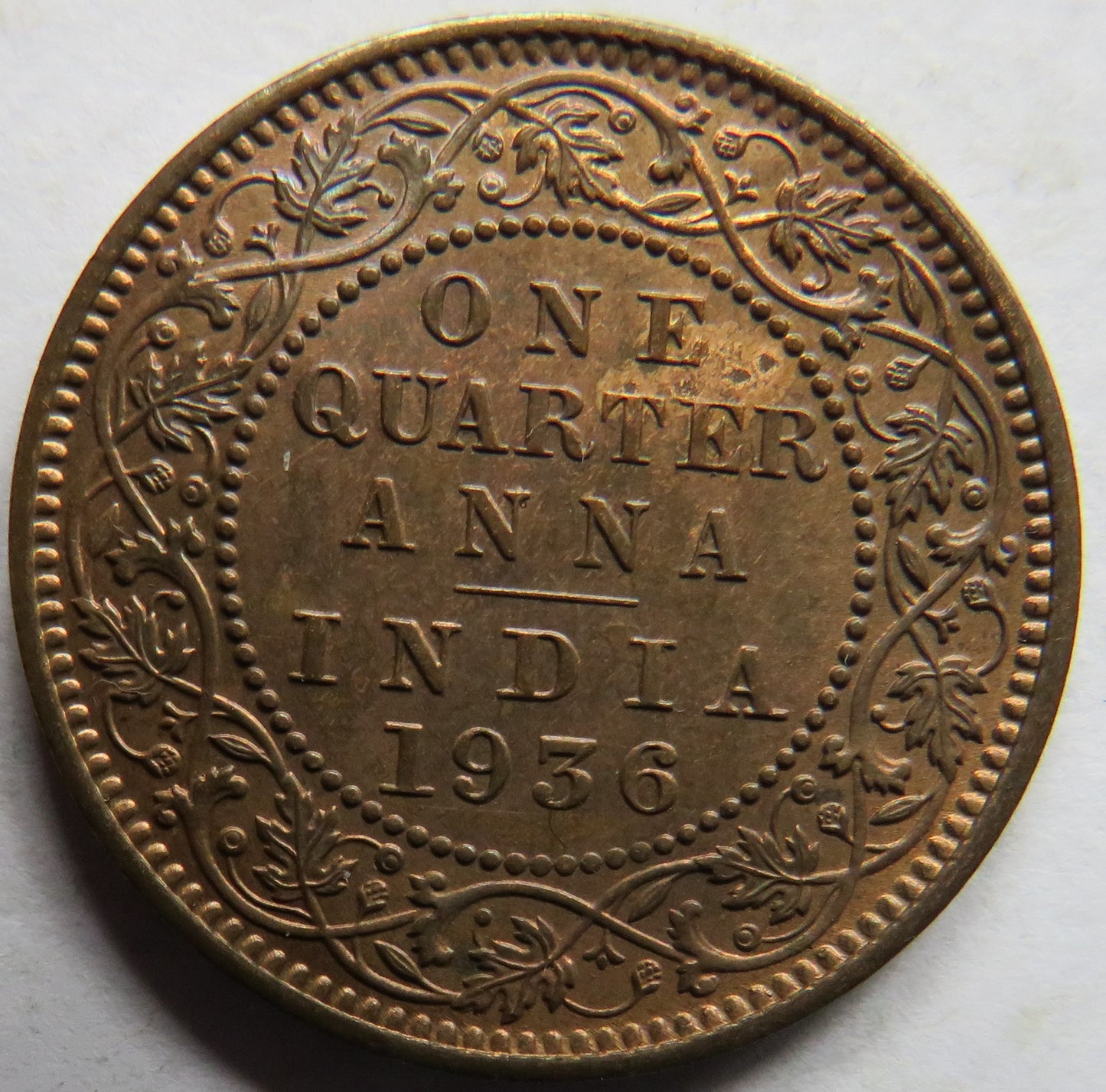 1936 King George V India 1/4 Anna Coin In High Grade