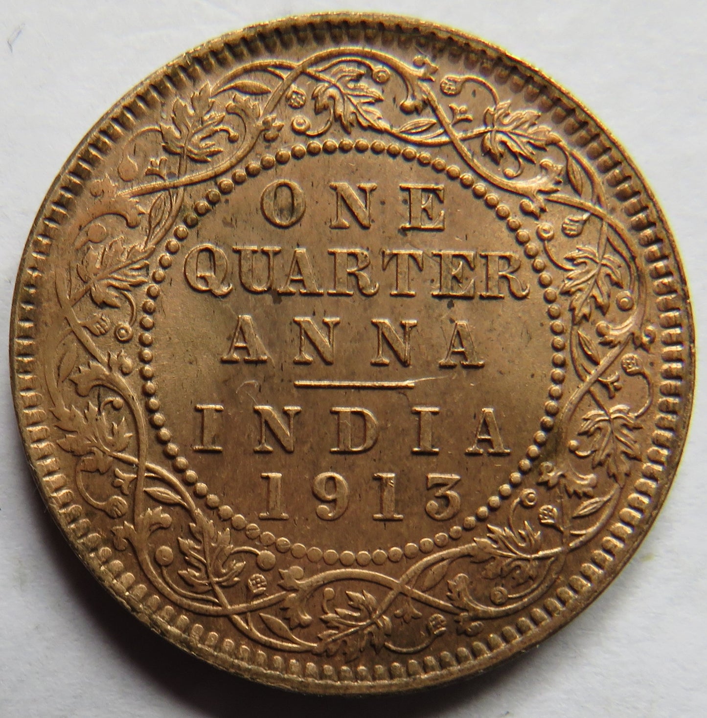 1913 King George V India 1/4 Anna Coin In High Grade