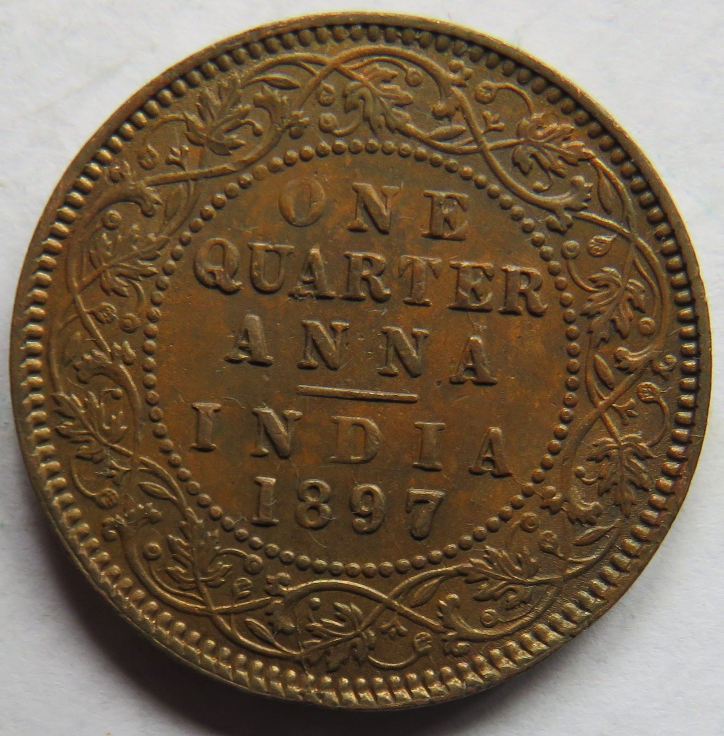 1897 Queen Victoria India Quarter 1/4 Anna Coin In Higher Grade
