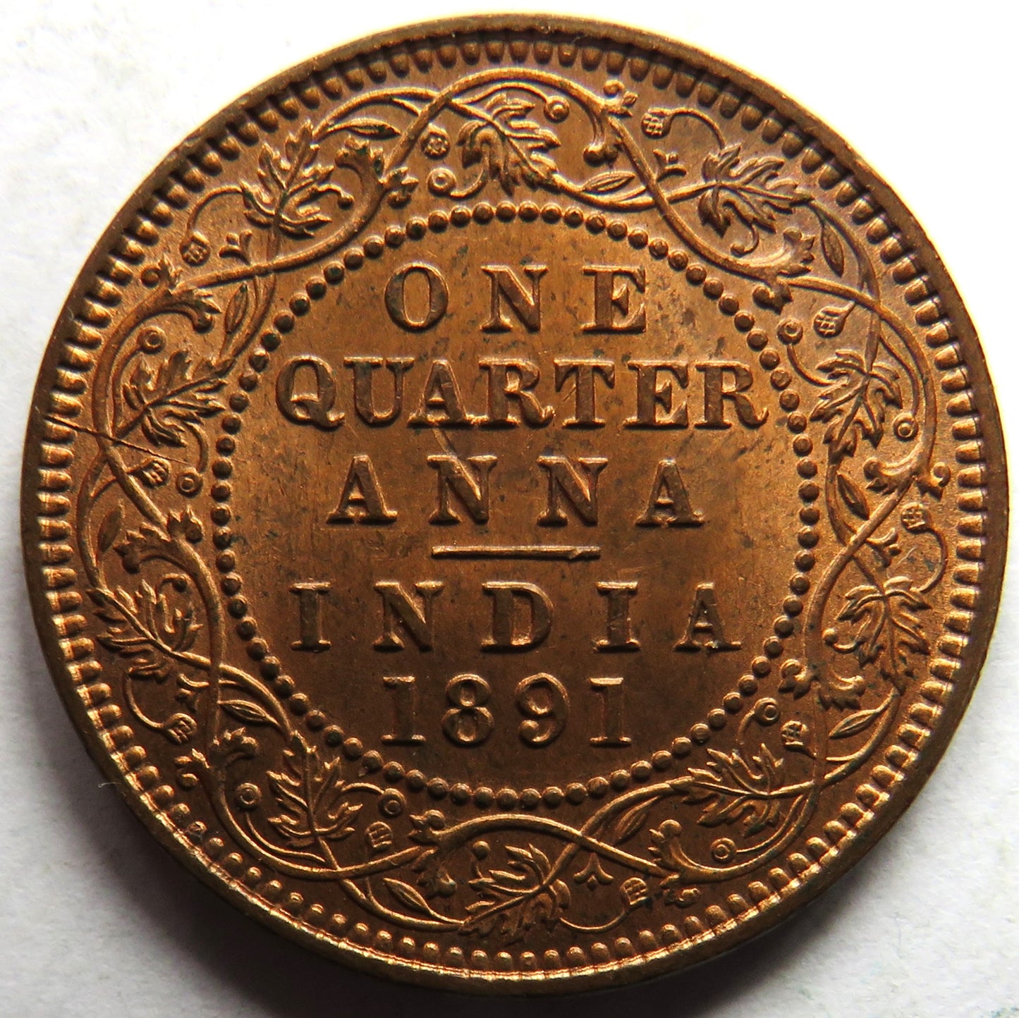 1891 Queen Victoria India Quarter Anna Coin In High Grade