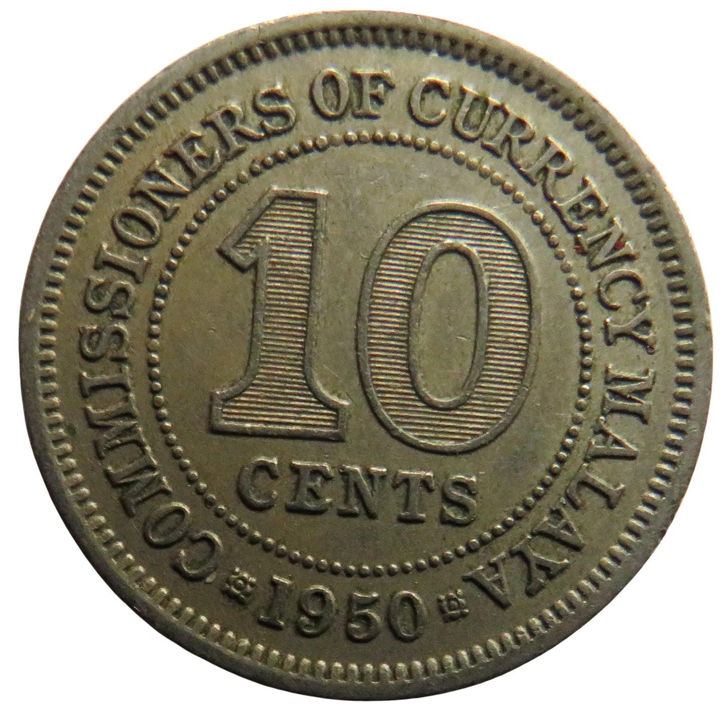 1950 King George VI Commissioners of Currency Malaya 10 Cents Coin