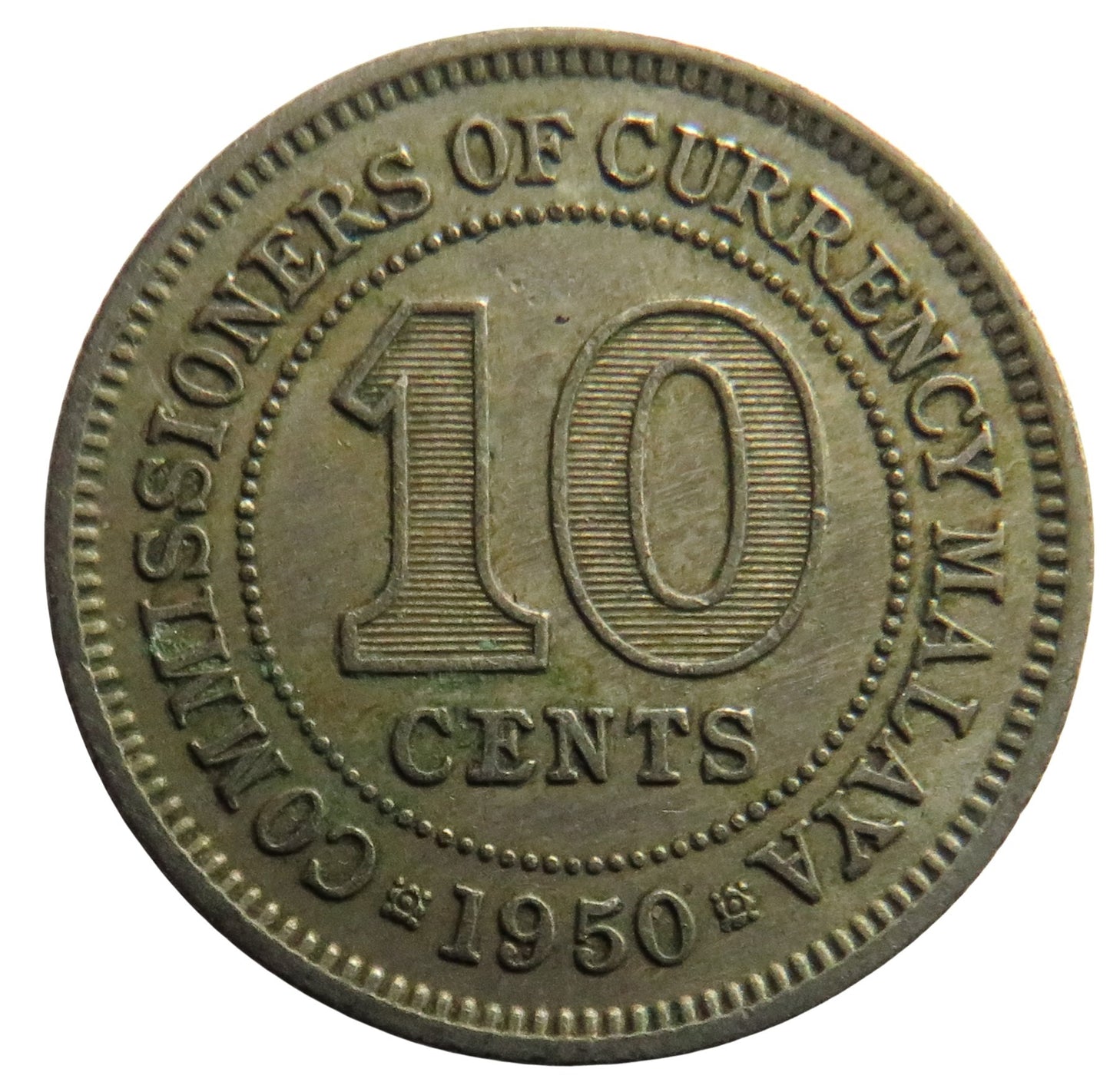 1950 King George VI Commissioners of Currency Malaya 10 Cents Coin