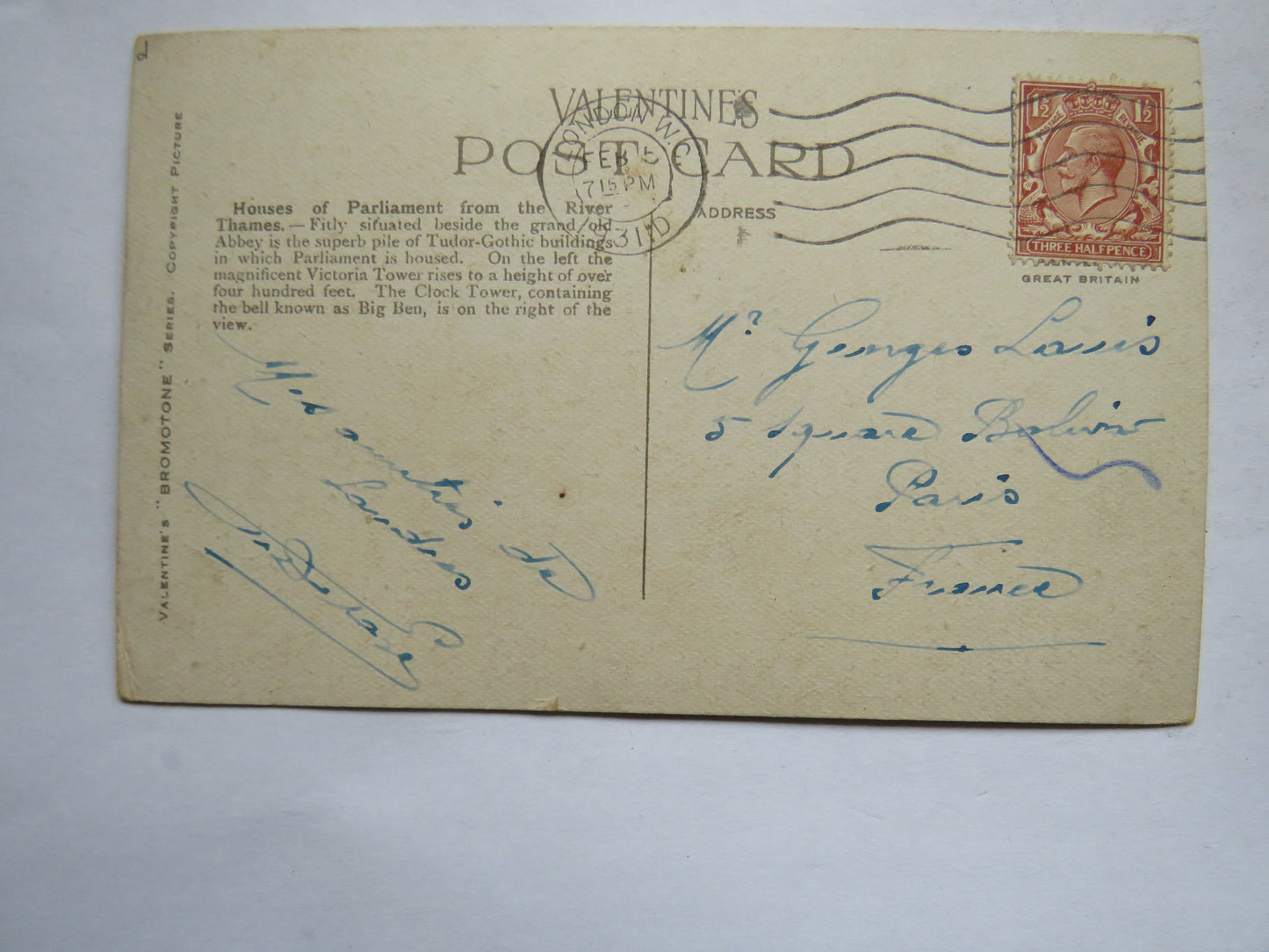 Vintage Postcard of Houses of Parliment, London, 1931