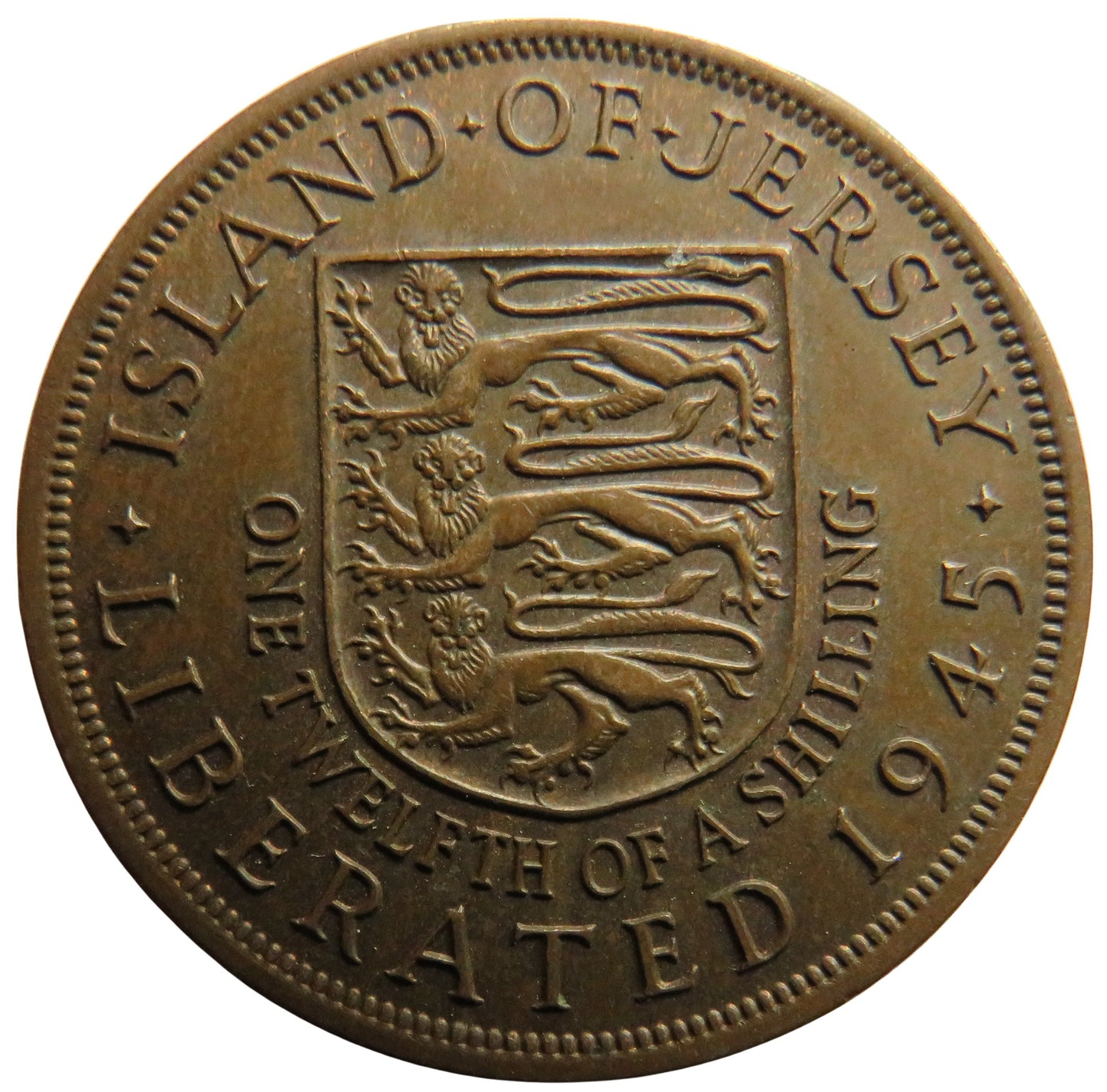1945 Island Of Jersey 1/12th of a Shilling Coin