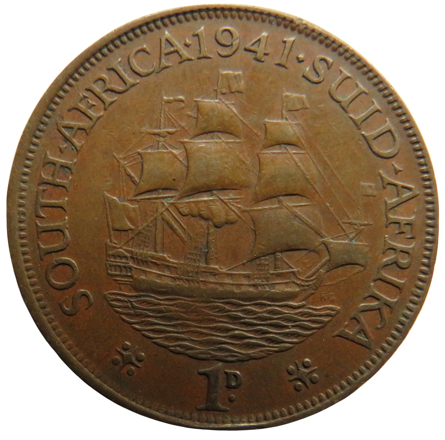 1941 King George VI South Africa One Penny Coin