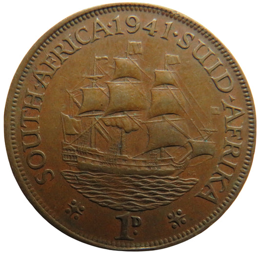 1941 King George VI South Africa One Penny Coin