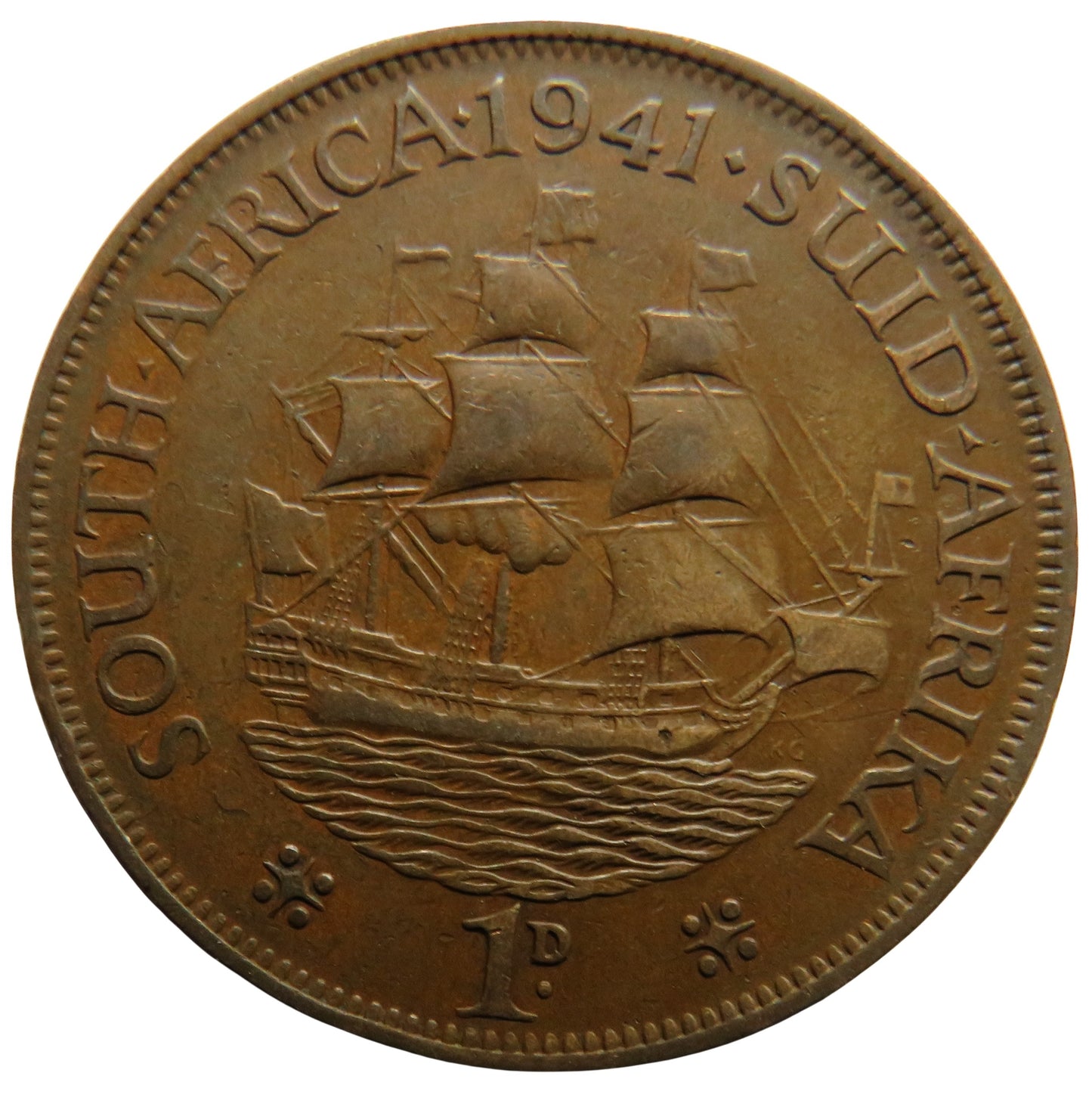 1941 King George VI South Africa One Penny Coin