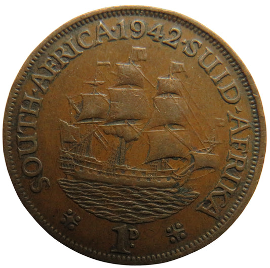 1942 King George VI South Africa One Penny Coin