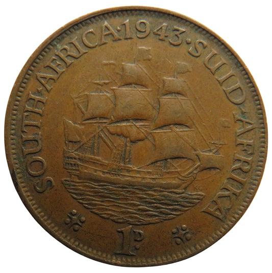 1943 King George VI South Africa One Penny Coin