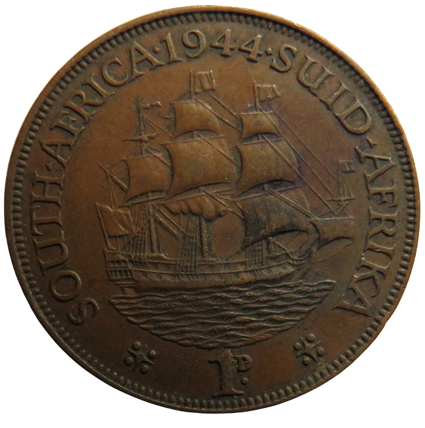 1944 King George VI South Africa One Penny Coin