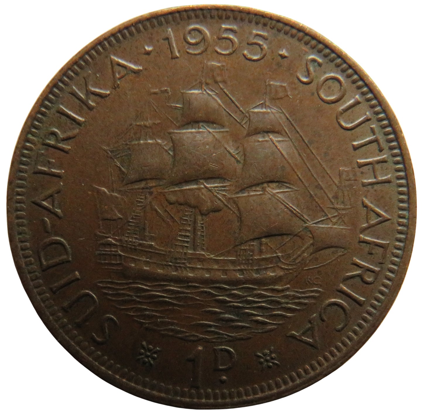 1955 Queen Elizabeth II South Africa One Penny Coin