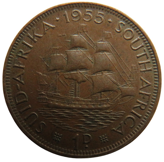 1955 Queen Elizabeth II South Africa One Penny Coin