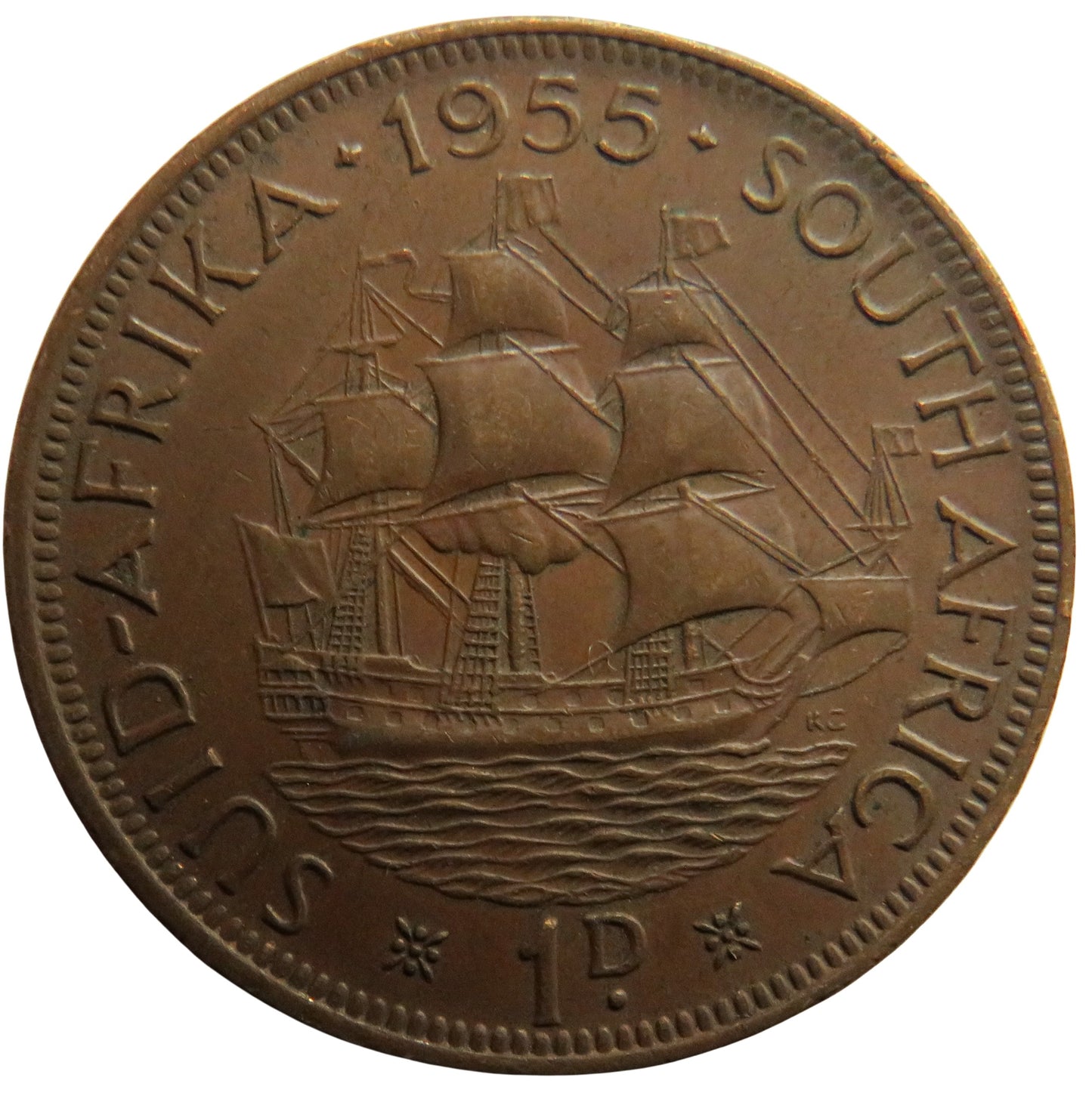 1955 Queen Elizabeth II South Africa One Penny Coin