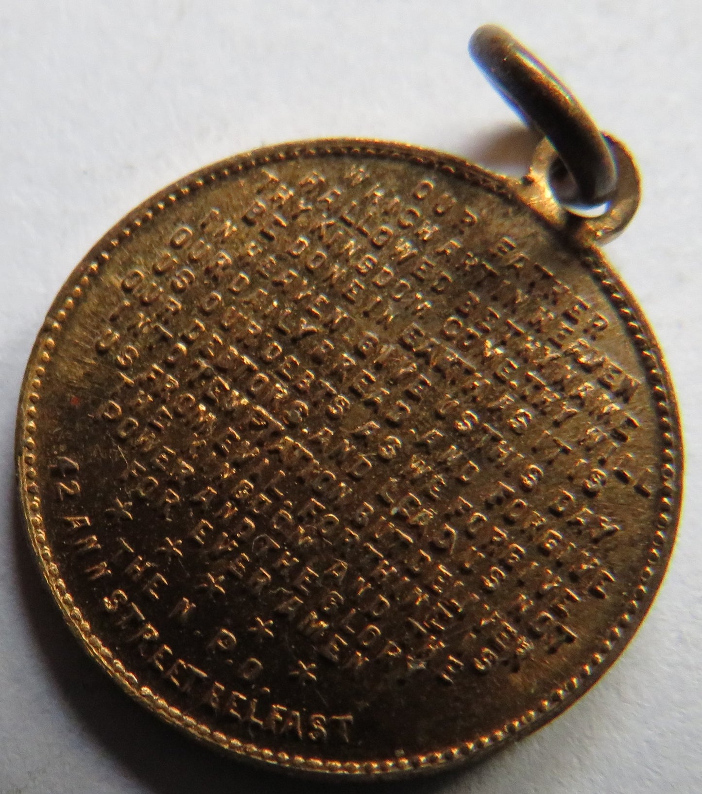 Small Religious Medal With The Lord's Prayer 42 Ann Street Belfast
