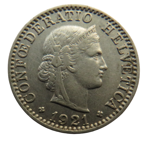 1921 Switzerland 20 Rappen Coin