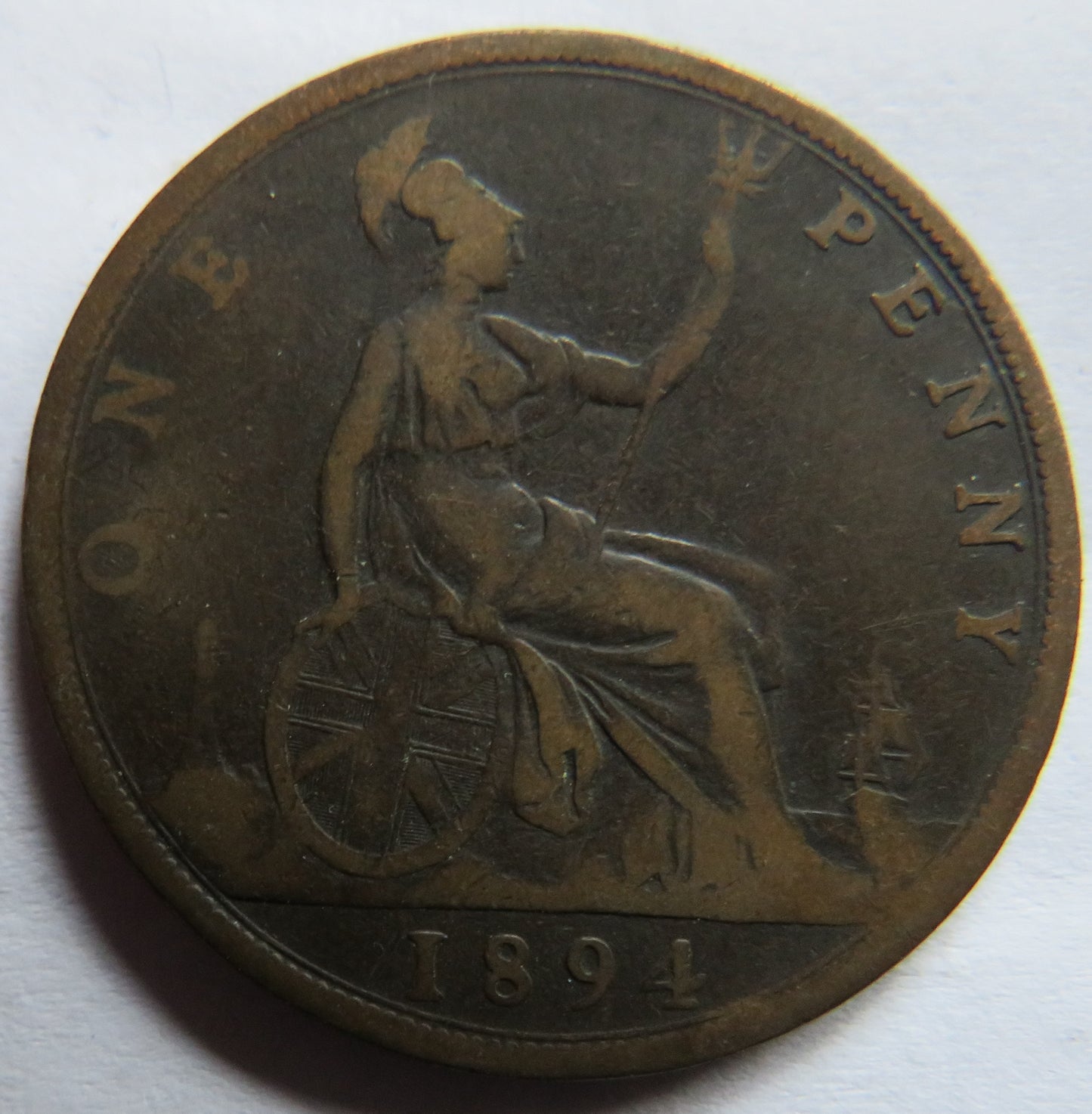 1894 Queen Victoria Bun Head One Penny Coin - Great Britain