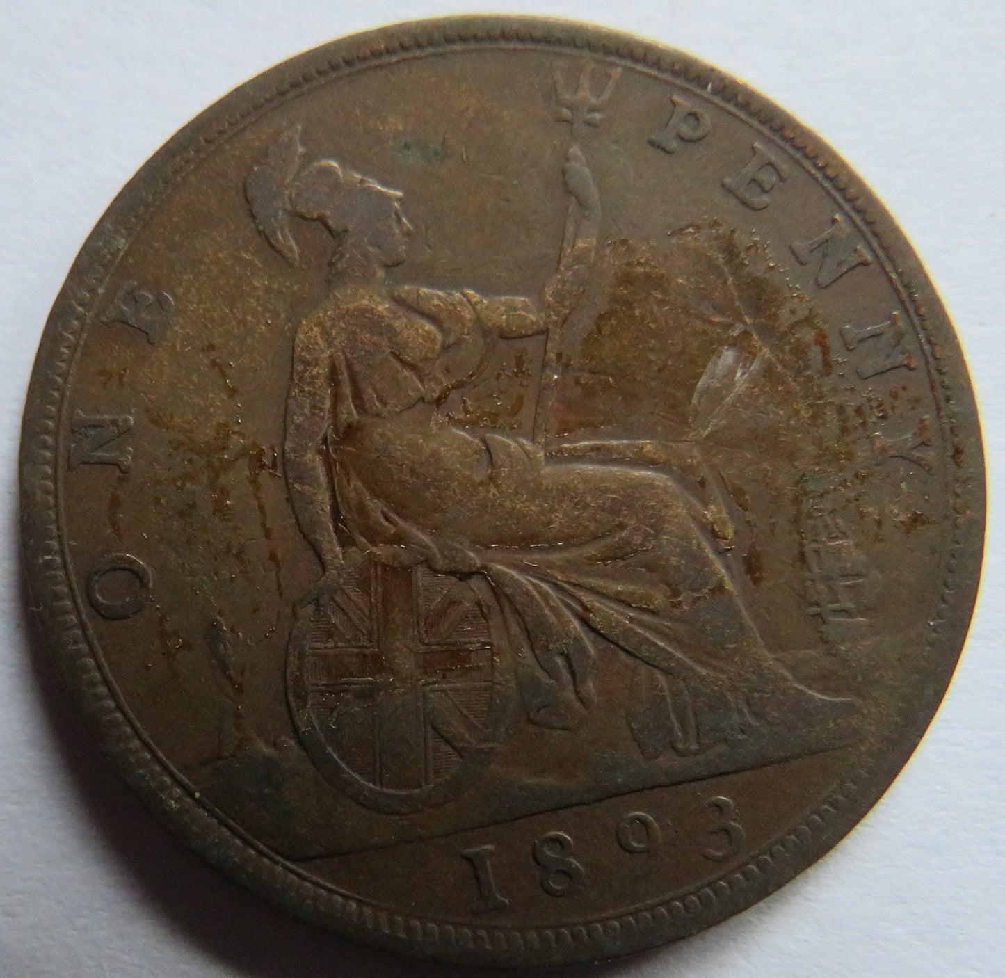 1893 Queen Victoria Bun Head One Penny Coin - Great Britain