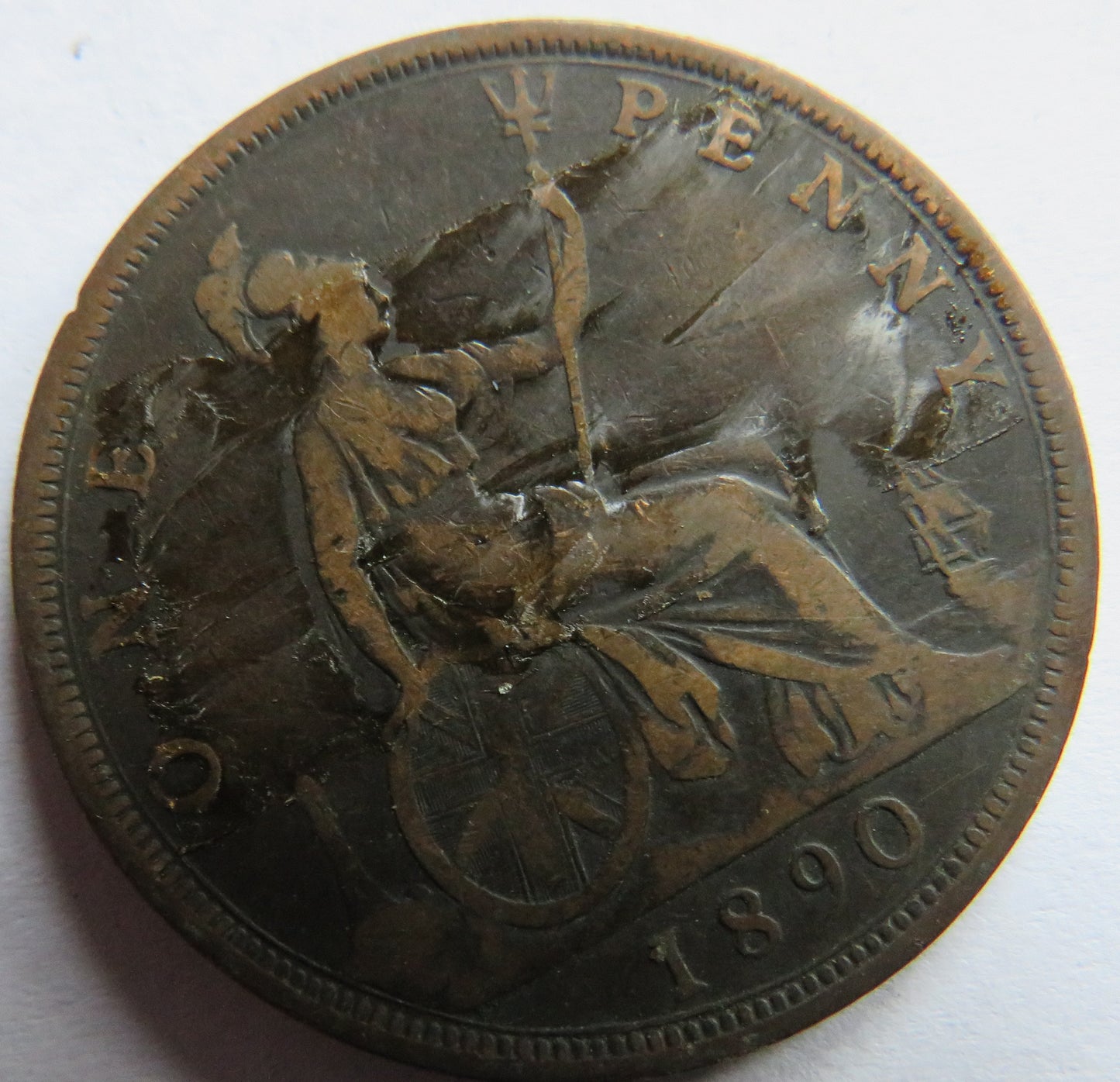 1890 Queen Victoria Bun Head One Penny Coin - Great Britain