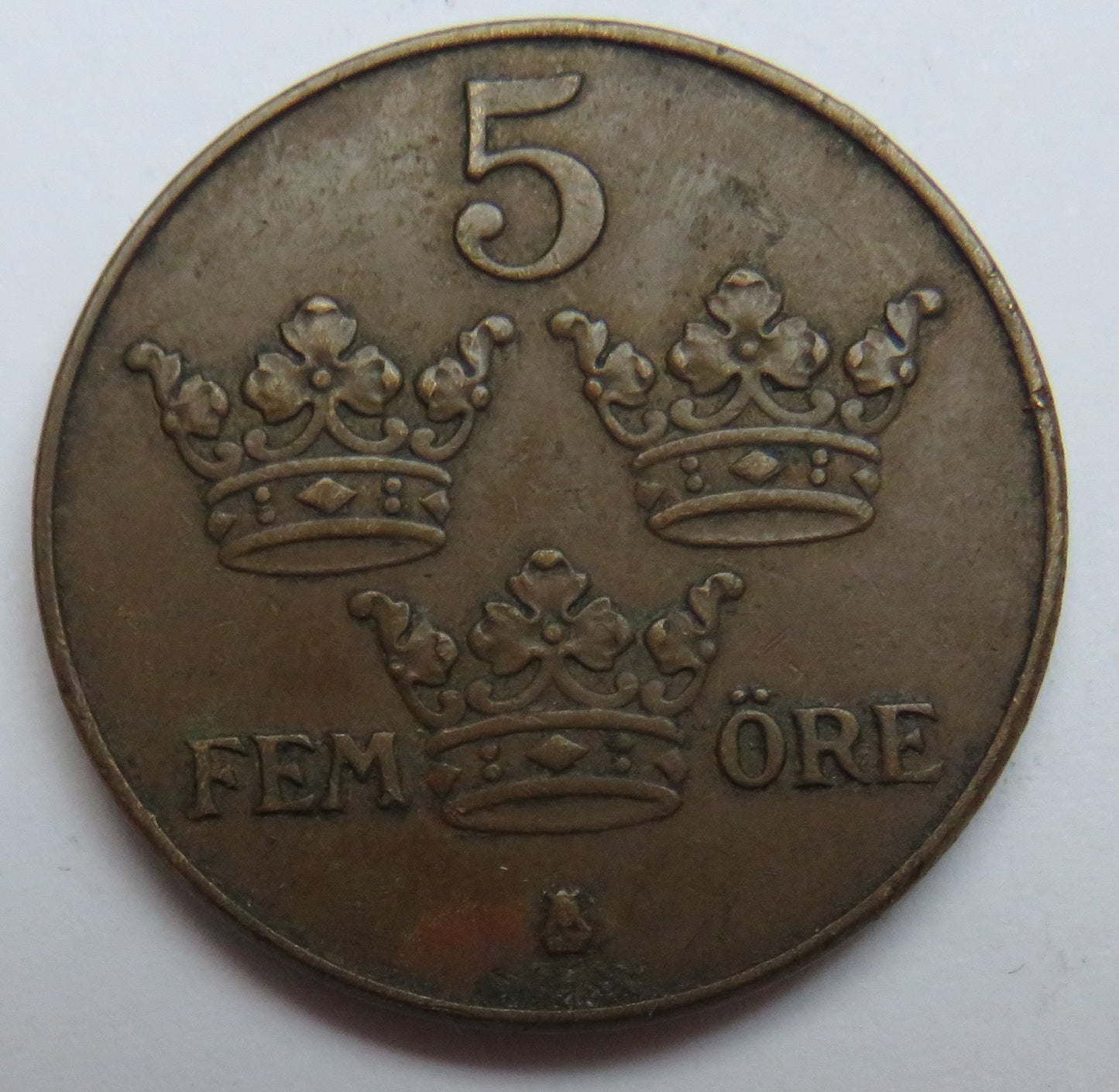 1933 Sweden 5 Ore Coin