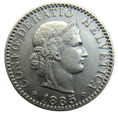 1885 Switzerland 20 Rappen Coin