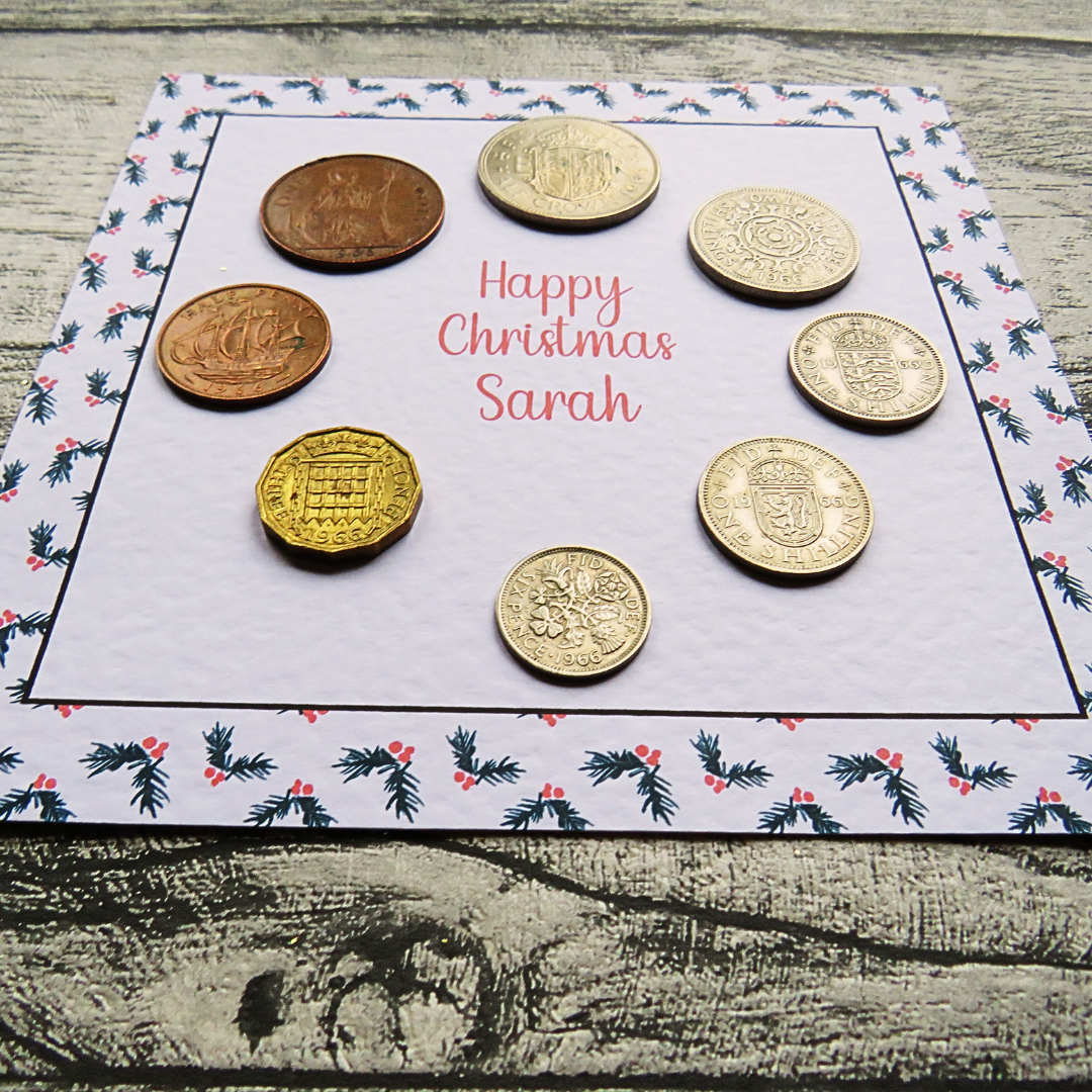 Personalised Mounted Christmas Coin Set With Holly Design – Choose Your Year (1947–1967)