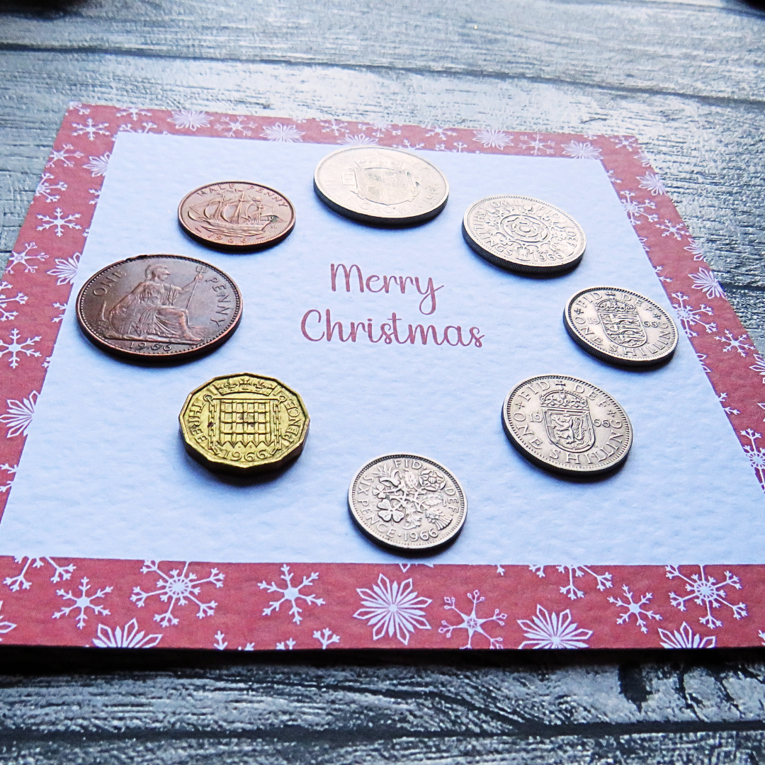 Mounted Christmas Coin Set With Festive Red Snowflake Design – Choose Your Year (1947–1967)