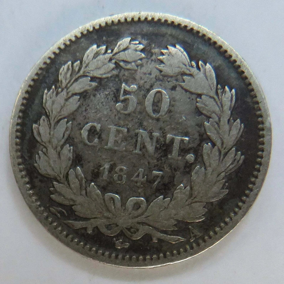 1847-A France Silver 50 Centimes Coin.