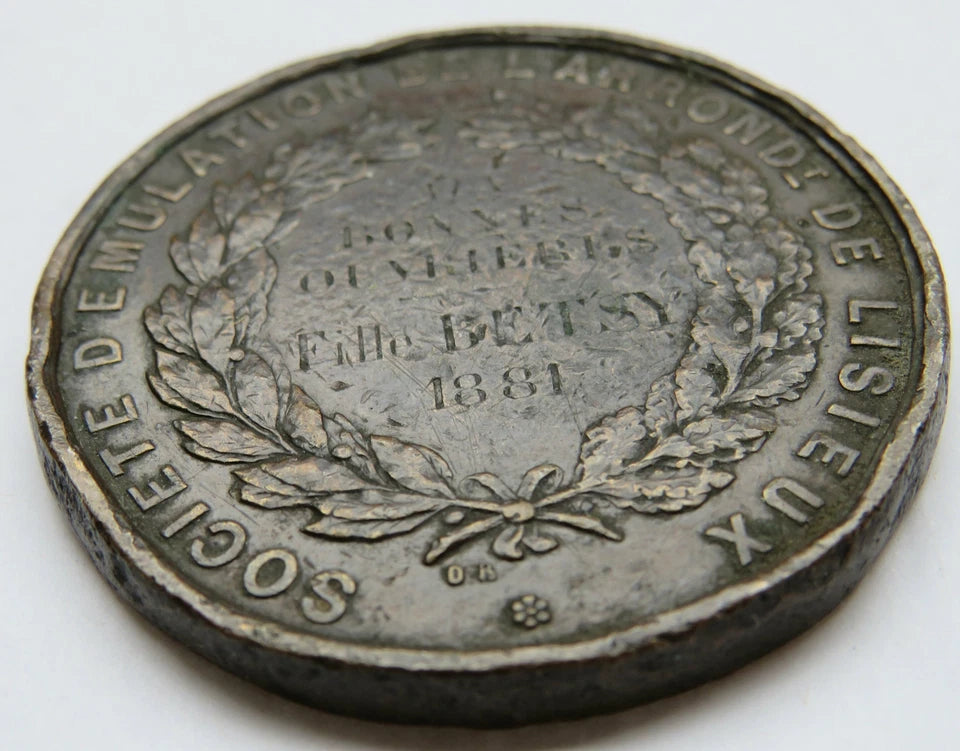 Societe De Mulation De Lisieux 1881 Antique French Medal