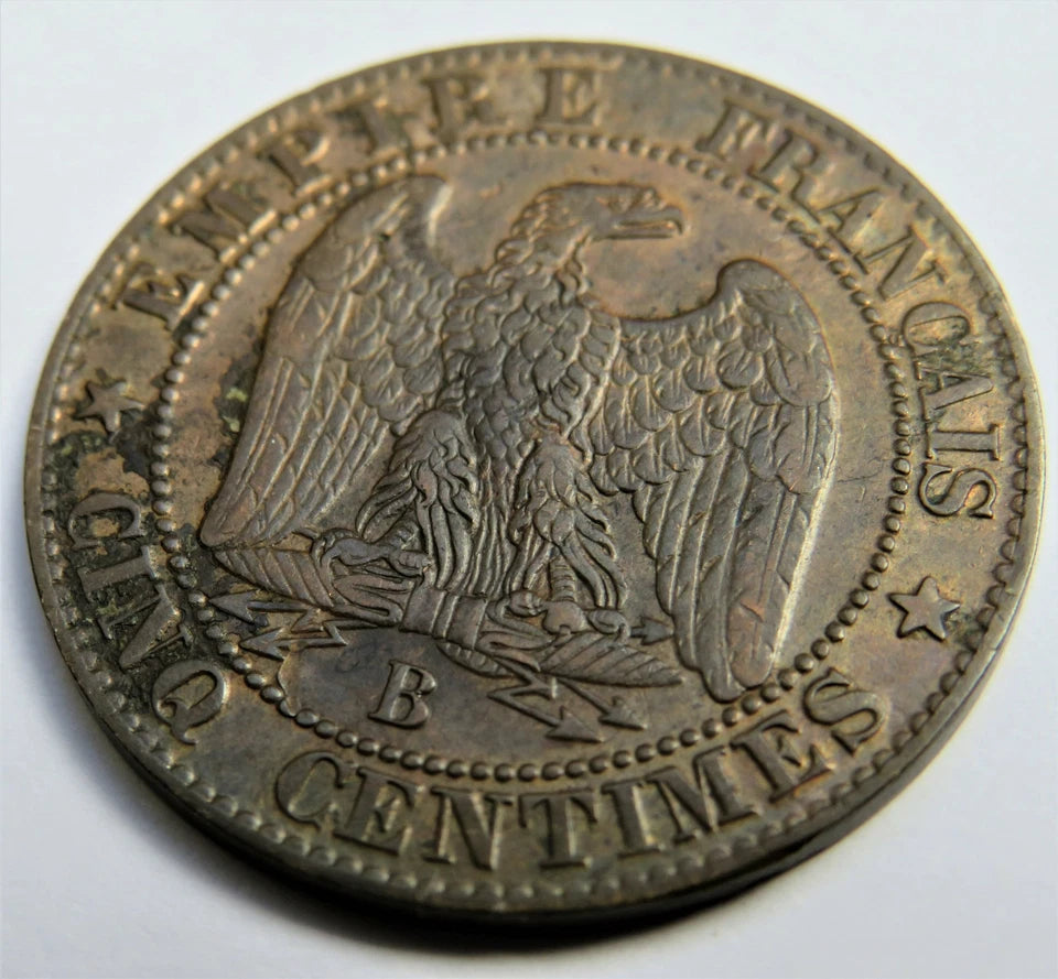 1855-B Napoleon III France 5 Centimes Coin Better Grade