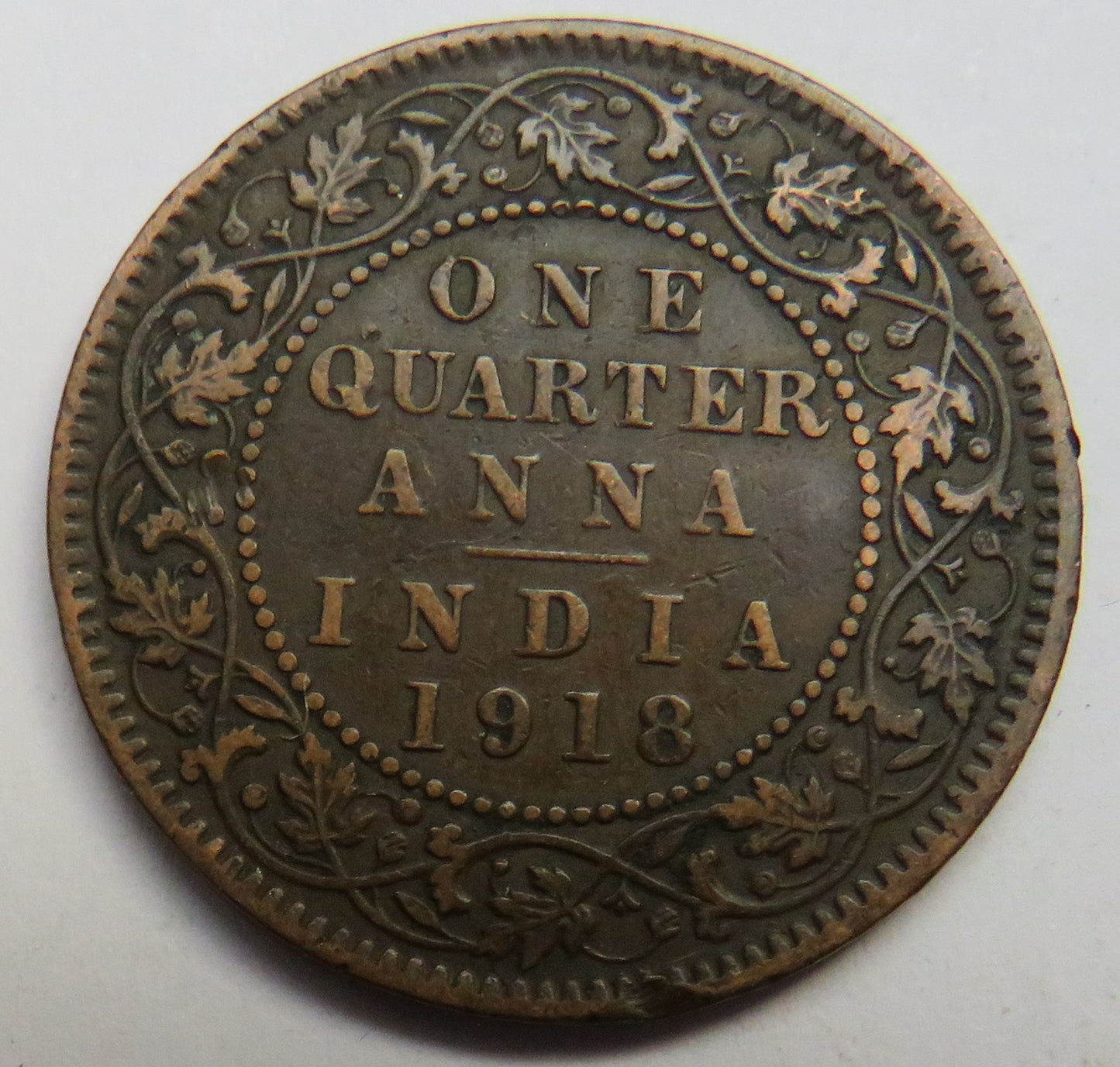 1918 King George V India 1/4 Anna Coin