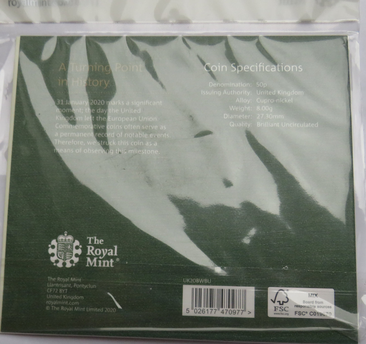 Withdrawal From The European Union 2020 UK 50p BU Coin