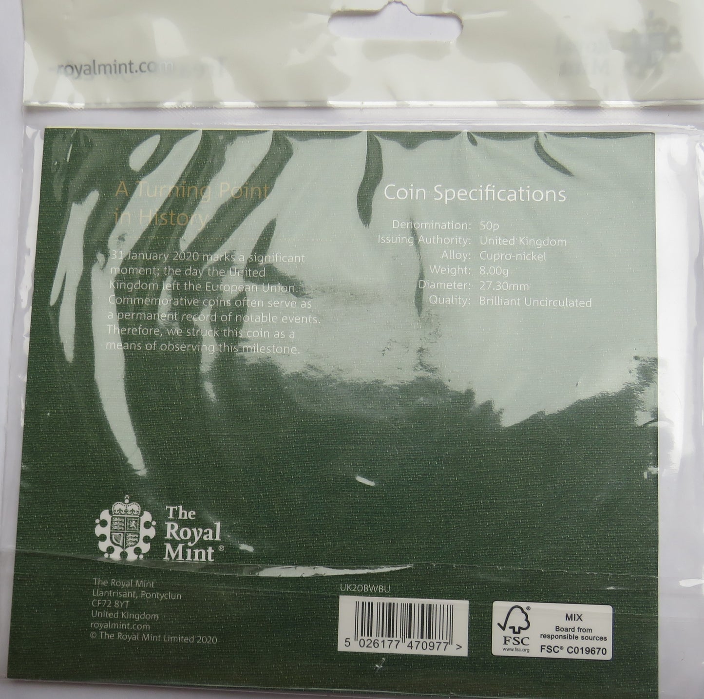 Withdrawal From The European Union 2020 UK 50p BU Coin