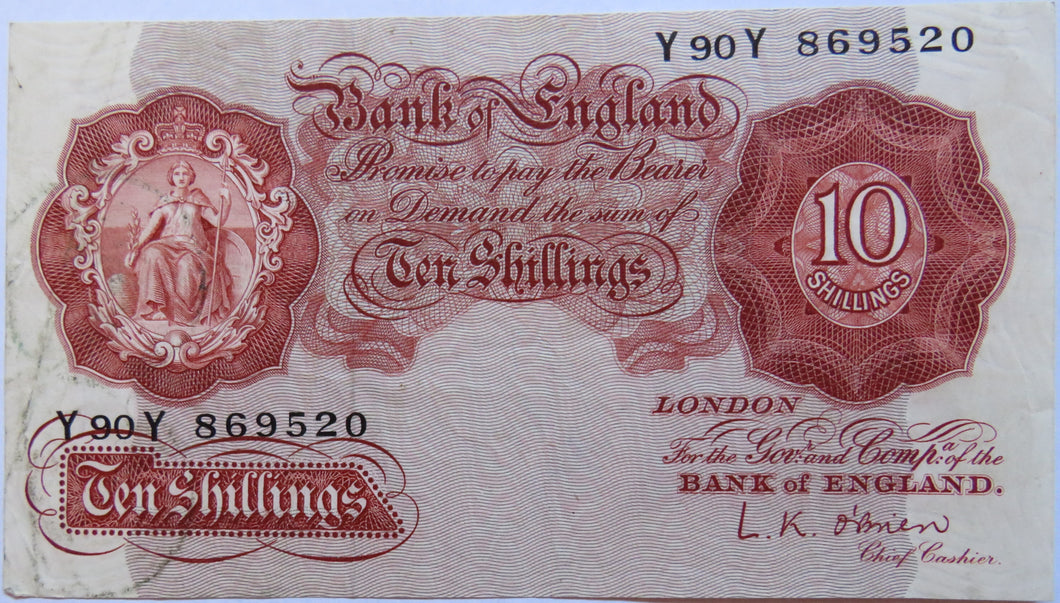 Bank of England 10 Ten Shillings Note (Y90Y) L.K. O'Brien (1955-1961)