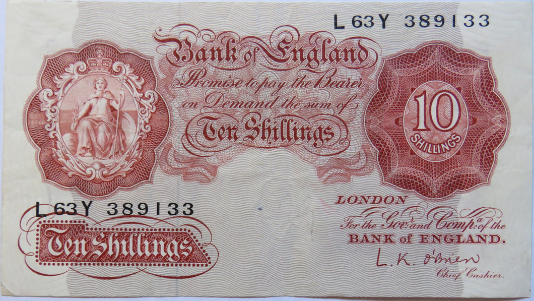 Bank of England 10 Ten Shillings Note (L63Y) L.K. O'Brien (1955-1961)