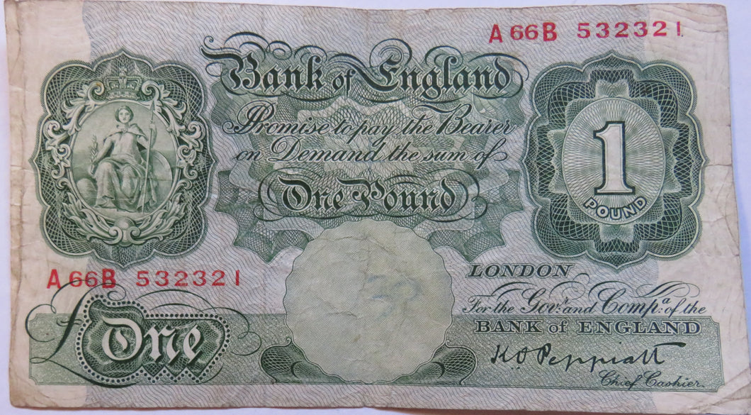 Bank of England £1 One Pound Note (A66B) K.O.Peppiatt (1934-1949)