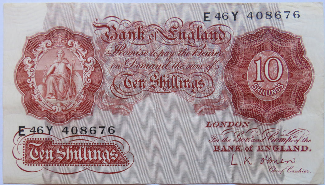 Bank of England 10 Ten Shillings Note (E46Y) L.K. O'Brien (1955-1961)
