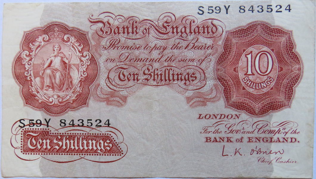 Bank of England 10 Ten Shillings Note (S59Y) L.K. O'Brien (1955-1961)